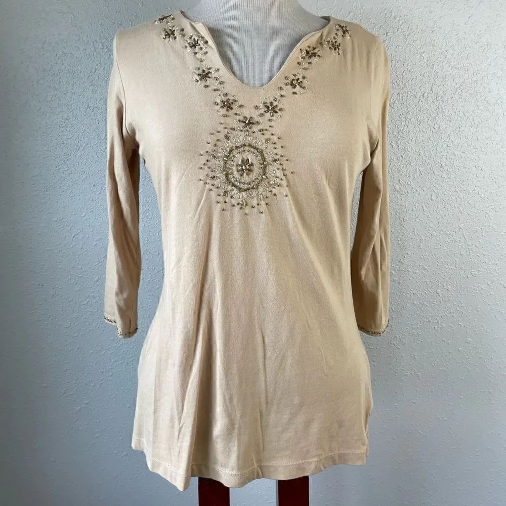 Style and Co. Three Quarter Sleeve V-Neck Top Size L EUC